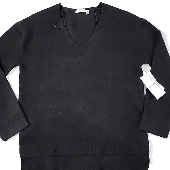 CLOTH by Design Women's Black High Low V-Neck Knit Soft Sweater Size Medium - Picture 3 of 11